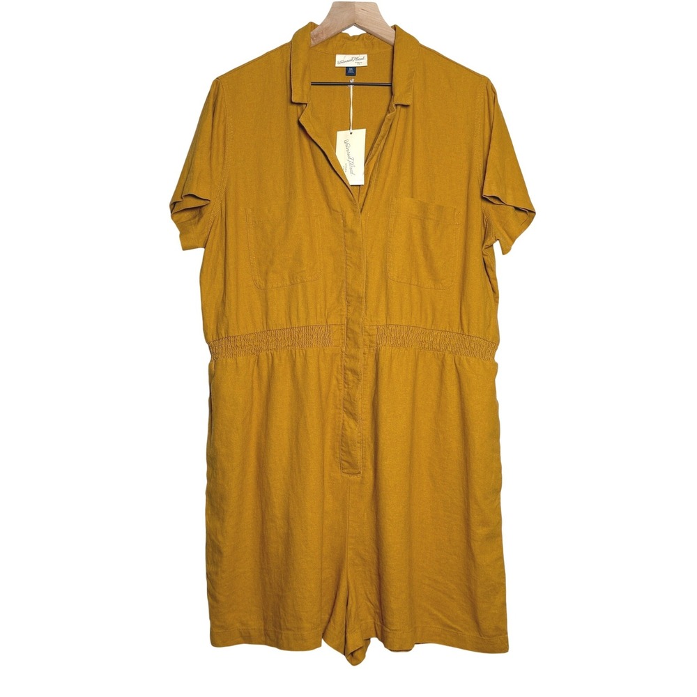 Universal Thread NEW Womens Romper XXL Yellow Buttons Linen Utility Minimalist‎